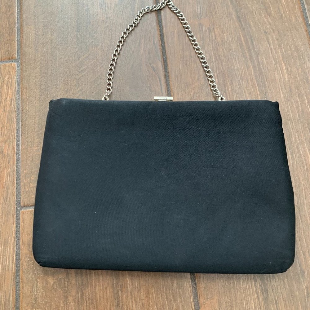Vintage Black Satin Ingber Purse With Chain Handle